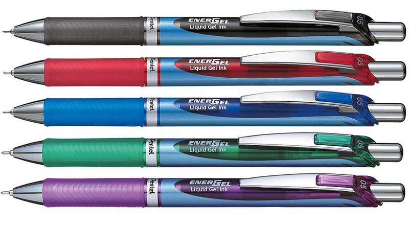 Pentel Energel Knock Ballpoint Pen, 0.5mm Needle Tip, Blue Body with Red Accent (BLN75-B) - Image 2